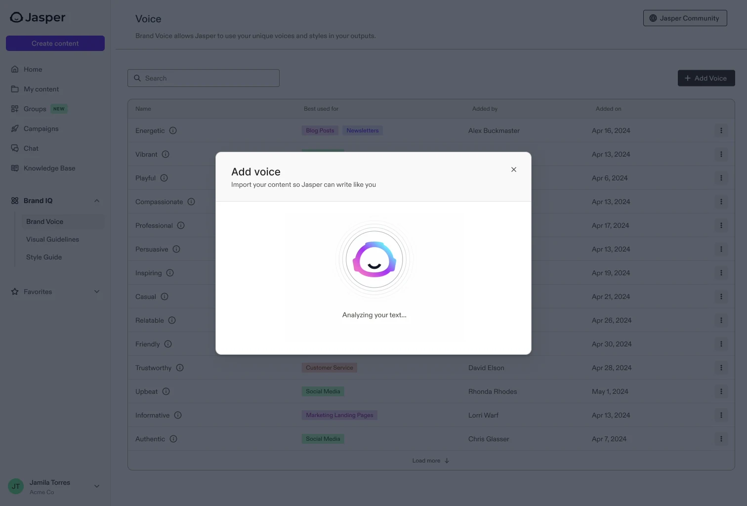 A loading state reading analyzing your text.